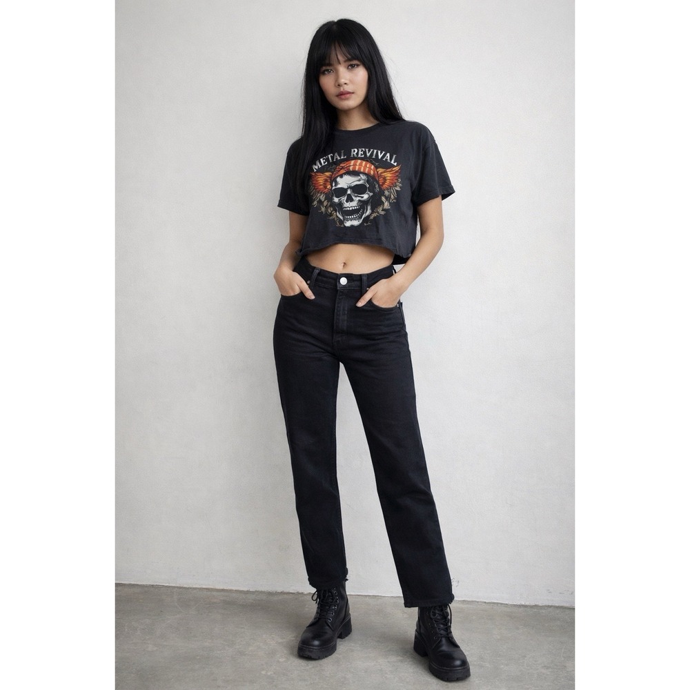 Madewell The Longline Straight Leg Jeans High Waist Denim Women's 26 Black Quiet
